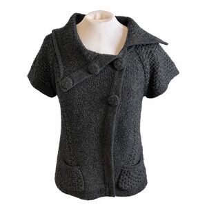 Kello Scandinavia Womens Charcoal Grey Wool Blend Asymmetrical Short Sleeve Knit